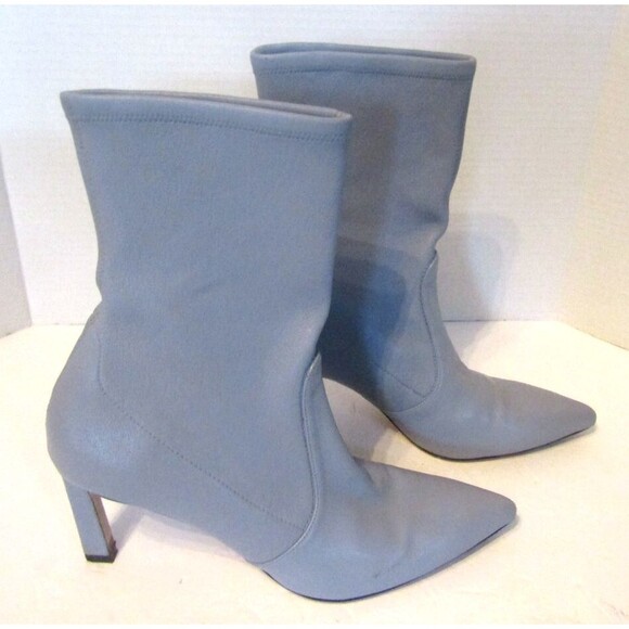 Stuart Weitzman Rapture Booties Dovetail Blue Gray Nappa Leather Heels Size 9.5 - Picture 4 of 7